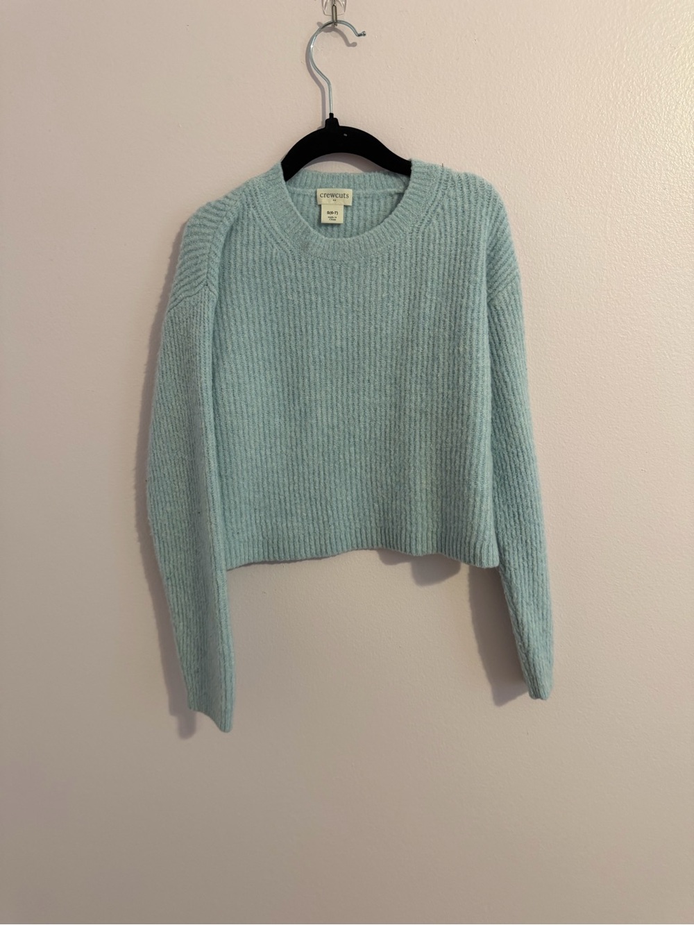 Crewcuts Light Aqua Ribbed Cropped Crewneck Sweater